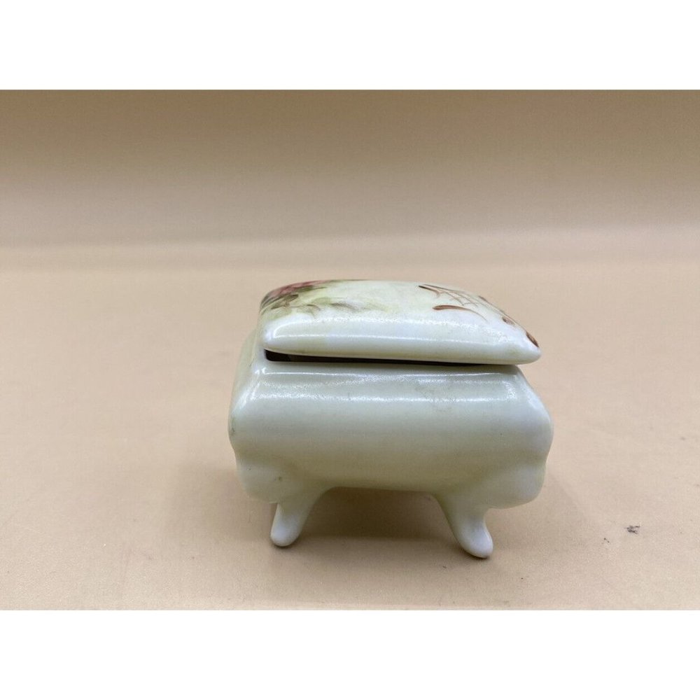 Vintage Skappers Miniature Porcelain Square Trinket Box Green Gold - Picture 7 of 10